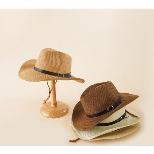 Girl Sun Caps Hot Sale High Quality Solid Color Black Leather Belt Decorated Holiday Cowboy Sunhat For Dropshipping