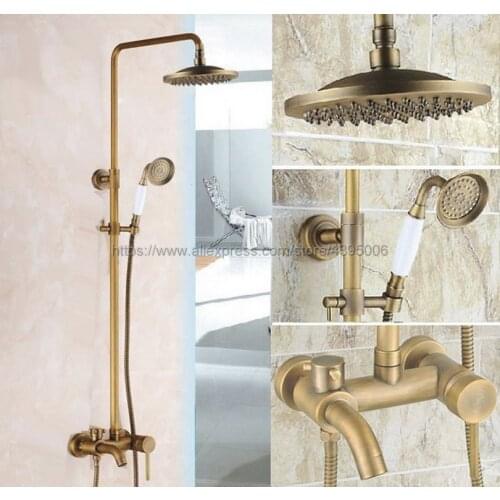 Shower Faucets Antique Brass Shower Set Faucet Tub Mixer Tap Handheld Shower Wall Mounted Brs186