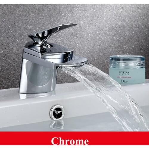 4 Color Chrome Golden Nickel Solid Brass Waterfall Bathroom Basin Faucet+Pipe Single Handle Hole Sink Hot & Cold Water Mixer Tap