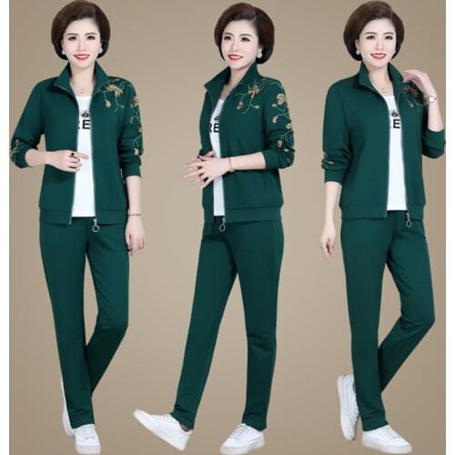 5XL Spring Women Sportswear Tracksuit Embroid Jacket+pant+shirt Running Jogger Exercise Fitness Workout Casual Set Sport Suit
