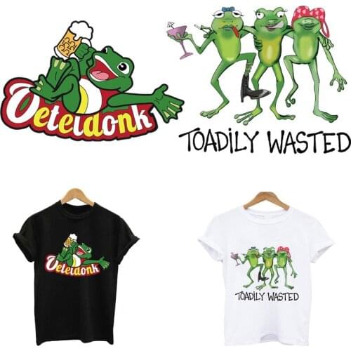 Iron on transfers for clothing Cute frog patches stripes thermo stickers on clothes heat transfer sticker custom patch tops