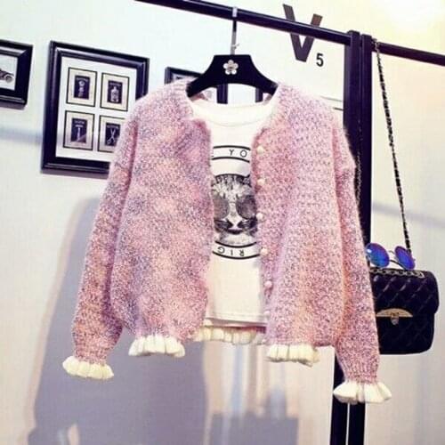 Pink Sweet Style Crop Top Loose Womens Sweaters Fashion Brand Ladies 2020 Korean Designer Autumn Winter Clothes Cardigans New