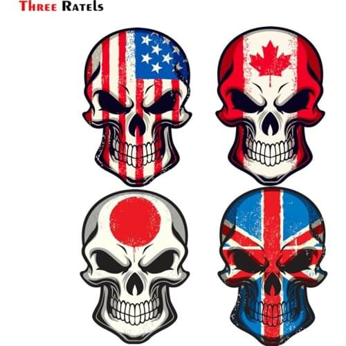 Three Ratels FTC-793# 12x17.4cm Japanese UK British US Canada National Flag Skull Vinyl Decal Wall Decor Bedroom Decor