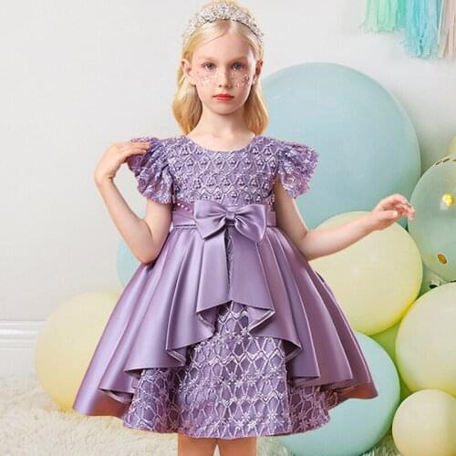 Vintage Flower Girls Dress Bowknot Ceremony Children Clothing Party Wedding Custumes Girl Princess Dress Kids Vestidos Costume