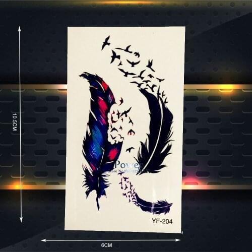 Angel Feather Waterproof Henna Temporary Tattoo Flying Birds Designs Body Art Arm Legs Shoulder Tattoo Stickers For Girls PYF204