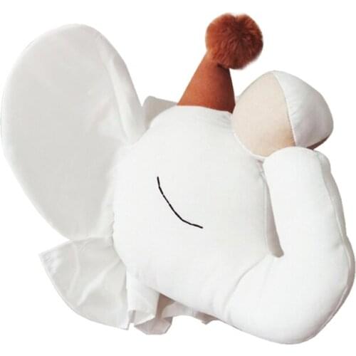 W3JE Animal Head Elephant Wall Decor Plush Toy Gift Nursery Wall Hanging Room Decor