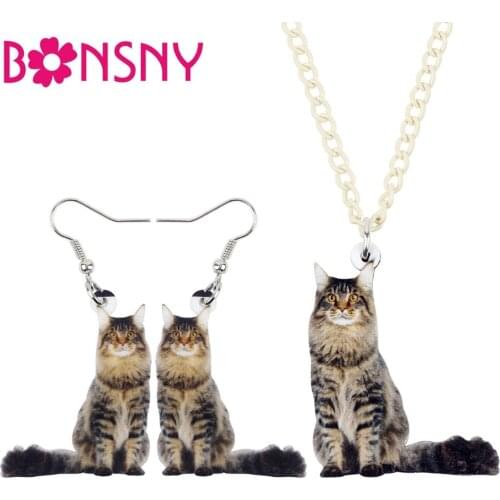 Bonsny Acrylic Elegant Kitten Cat Jewelry Sets Earrings Necklace Fashion Animal Suits Gift For Women Girl Pet Lovers Accessories