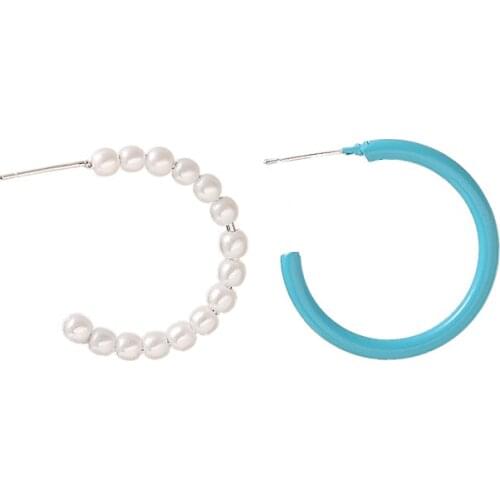 2021 New Korean Asymmetric Simulation Pearl Blue Circle Earrings Earrings Womens Wholesale Earings Fashion Jewelry