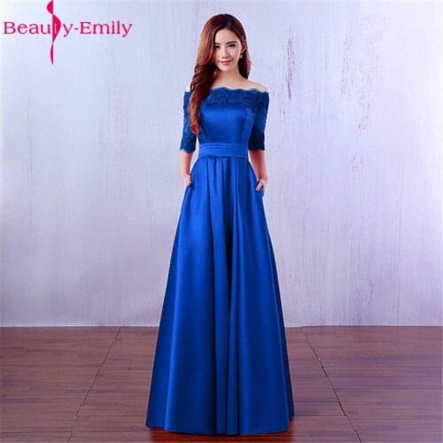 Charming Boat Neck Off the Shoulder Evening Dresses 2019 New Half Sleeve Stain Formal Dress 10 Colors Available Robe de Soiree