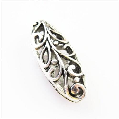 8Pcs Tibetan Silver Oval Flower Spacer Beads Charms 10x23.5mm