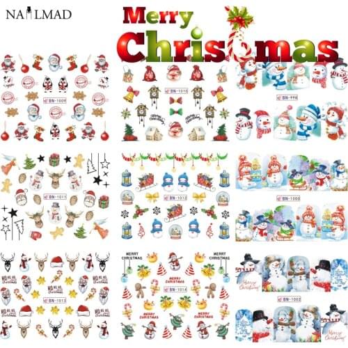 12pattern Winter Xmas Nail Water Decals Snowman Nail Stickers Santa Claus Transfer Sticker Decals Jingle Bell Tree Leaves