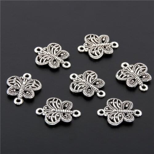 20pcs Silver Color Butterfly Charms Connector Pendant Fit Diy Hanmade Jewelry Finding A2685