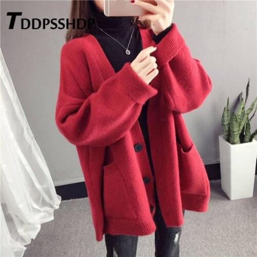 2019 Spring Knitted Women Sweater Cardigan Beige Khaki Red Blue Color Female Casual Sweaters