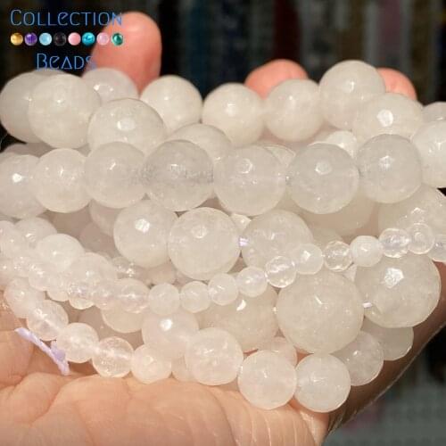 Natural White Jaders Chalcedony Stone Spacer Loose Round Bead For Jewelry Making 4-12 MM DIY Bracelets Accessories Wholesale 15"