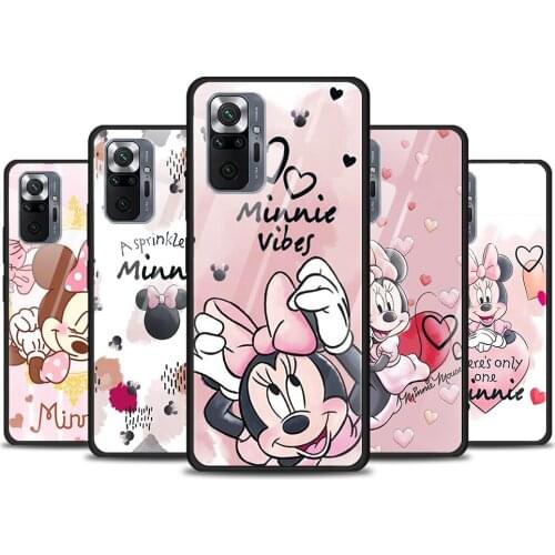 Pink Minnie Cartoon Cute for Xiaomi Redmi Note 10 Pro Max 10S 9T 9S 9 8T 8 7 Pro 5G Luxury Tempered Glass Phone Case Cover