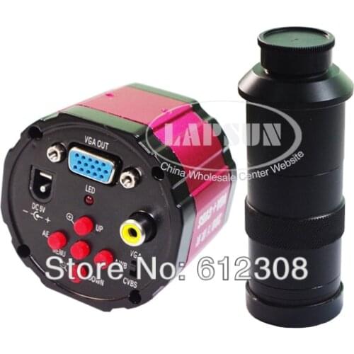 2.0MP 100X HD Digital Industry Microscope Camera Magnifier VGA AV TV Video Output for LAB PCB + Free Zoom C-mount Lens NEW