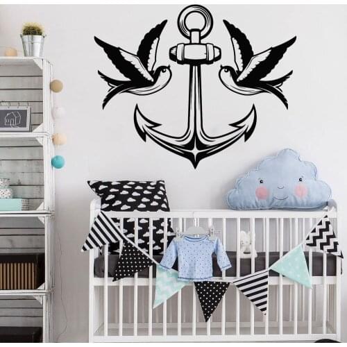 Decorative Stickers Birds Swallow Anchor Sea Nautical Marine Style Stickers Vinyl Art Wall Decal LX367