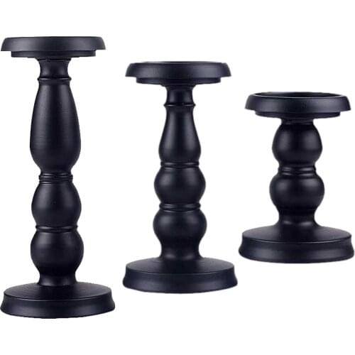 Black Retro Iron Candlestick Centerpiece Decorative Pillar Candle Holder, Home