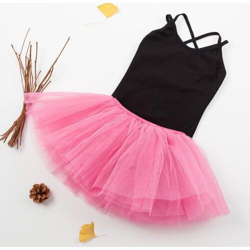Kids Girls Children Black Blue Pink Purple Ballet Dance Leotard Shoulder Straps Gymnastics Leotard Tutu Skirt Ballet Dancewear