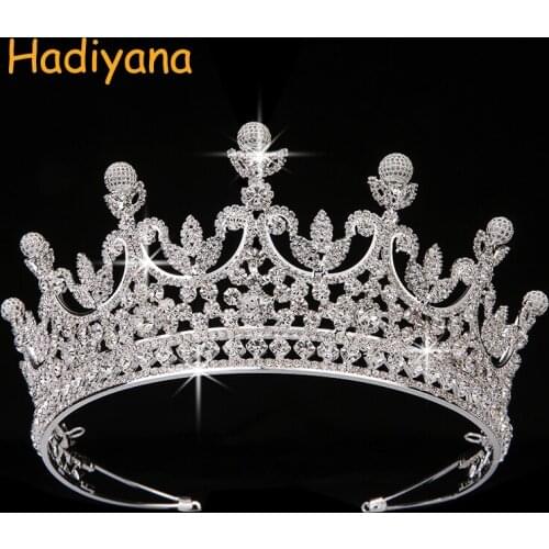 Hadiyana Fashion Luxury AAA CZ Bridal Hair Tiaras Solid Round Ball Noble Noble Temperament Princess Crown Wedding Party BC4323