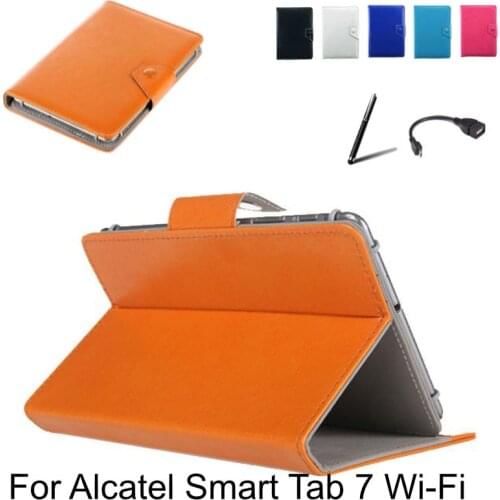 For Alcatel Smart Tab 7 Wi-Fi Tablet PU Leather Book Cover Magnetic Stand Case + Stylus Pen + OTG Cable