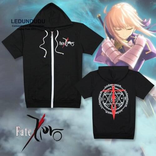 Fate Zero Short Sleeve Hoodie Anime Casual Zipper Coat Jackets Saber Fashion Tops Spring Outfit Dropship