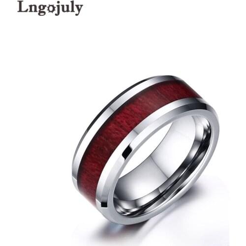 Trendy 8MM Mens Ring Tungsten Carbide Rings Bands Wedding For Party Jewelry Engagement Wood Inlay Ring For Gentleman