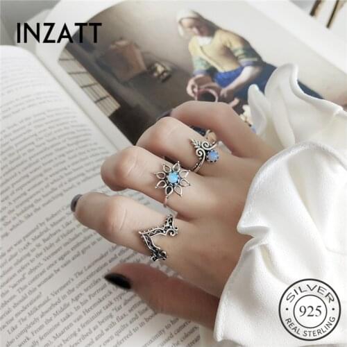 INZATT Genuine 925 Sterling Silver Vintage Royal Style Openwork Ring Fashion Jewelry For Charm Women Minimalist Accessories