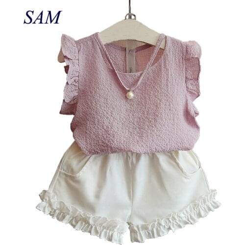 Girls Clothing Sets 2019 Summer Children Clothing Wear Pearl Chiffon T-Shirts + Shorts Sets Kids Clothes For Girl