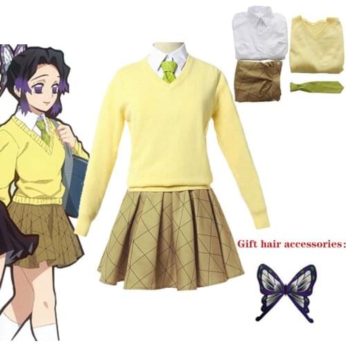 Anime Kimetsu No Yaiba Demon Slayer Kochou Shinobu Cosplay Costume Girls Shirt Skirt Sailor Suit Sweater JK School Uniform Wigs