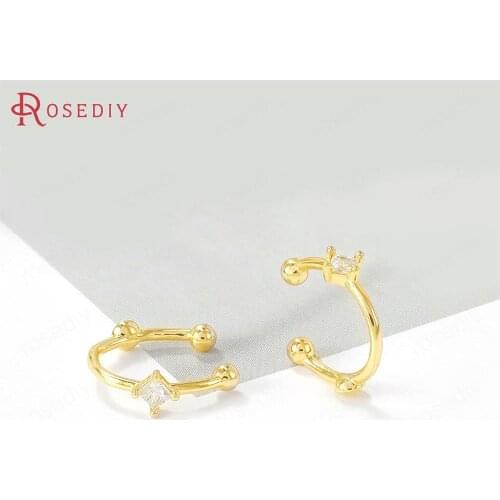 40523)4PCS 9x9MM 24K Gold Color Brass and Zircon Round shape Earrings Jewelry Making Supplies Diy Findings Accessories