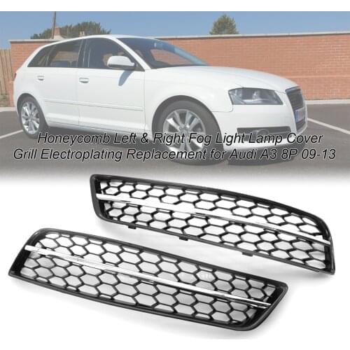 Honeycomb Left & Right Fog Light Lamp Cover Grill Electroplating Replacement for Au di A3 8P 09-13