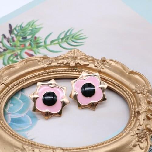 Sweet Pink Enamel Stud Earrings, Geometry Alloy Mixed Colors Cute Accessories For Girls
