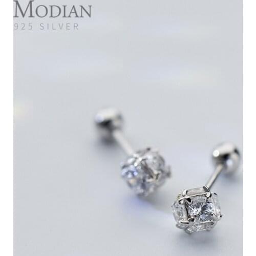 Modian Stereoscopic Line Clear Zirconia Earring Fashion Tiny Lucky Real 925 Sterling Silver Bead Stud Earrings For Women Jewelry