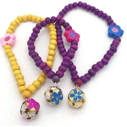 Fashion Cute Pets Dogs Cats Pendant Necklace Wood Beads Necklace with Beautiful Bell