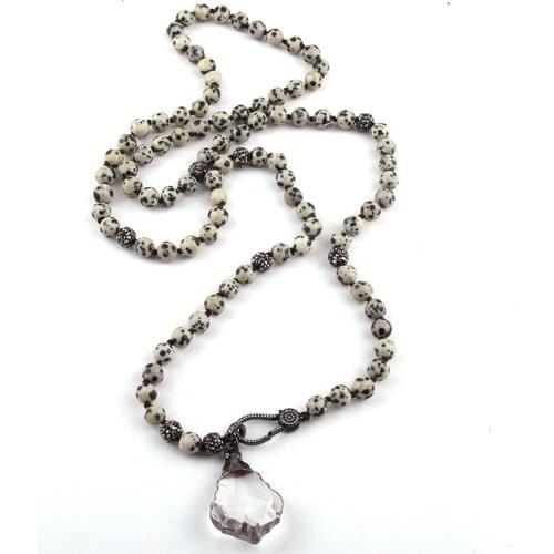 MOODPC Fashion 8mm long knotted Natural Stone Black Gun Zircon Pave lobster clasp Crystal Pendant Necklace For Women Jewelry