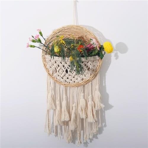 Nordic Handmade Basket Wall Hanging Indoor Room Decor Tapestry Cotton And Linen Macrame Boho Simple Modern Ornaments