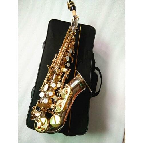 New Arrival Curved Soprano Saxophone Bb Nickel Silver Gold Key Brass Musical Instrument With Mouthpiece Free Shipping
