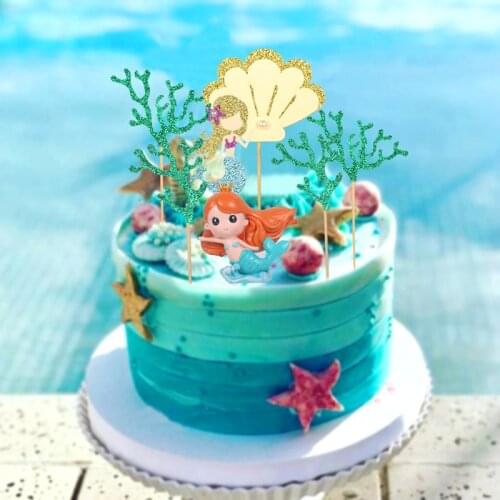 Ocean Mermaid Cake Topper Sea Horse Cake Birthday Kids Cake Decoration Cupcake Topper for Wedding Dessert Decor baby shower