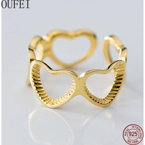 Open Heart Ring 925 Sterling Silver Hollow Fashion Adjustable Ring Fine Jewelry Accessories Delicate Girl 2020 Trend
