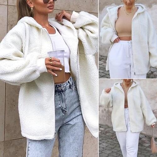 Lambswool Teddy Faux Fur Women Long Jacket Thick Coats Zipper Hoodies Autumn Winter Outerwear Solid Clothes