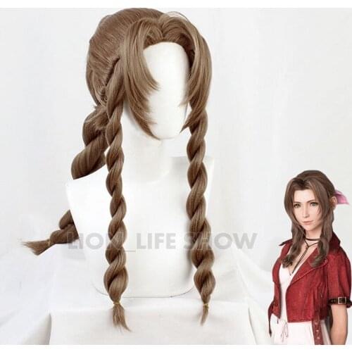 Game FFVII Aerith Cosplay Wig Women Braided Brown Hair Final Fantasy VII Cosplay Wig Aerith Gainsborough Wigs + Free Wig Cap