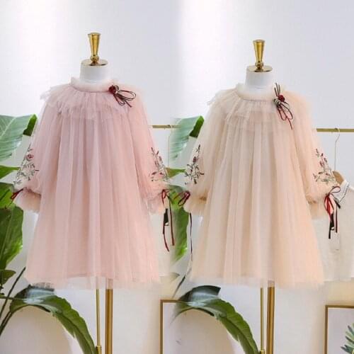 New Spring Girls Princess Dresses for Kids Embroidery Sweet Children Dresses Autumn Tulle Clothes for Teens 6 8 10 12 14 Years