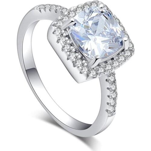 QCOOLJLY New Sale White Cubic Style Jewelry Silver Color Ring Size 6 7 8 9 10 Women Wedding