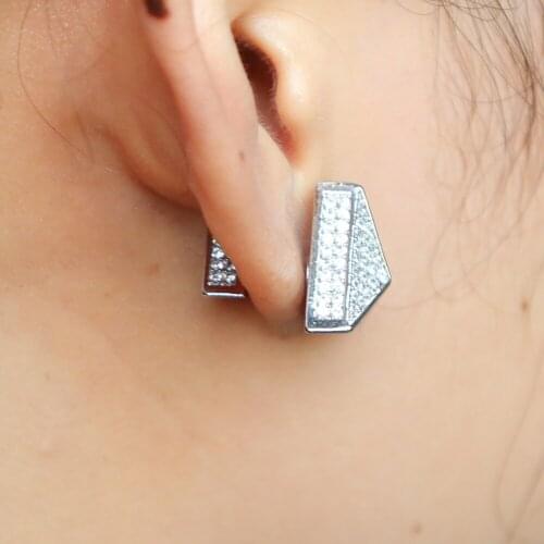 Luxury earring high quality micro pave AAA cubic zirconia cz triangle women double side earring party wedding gift