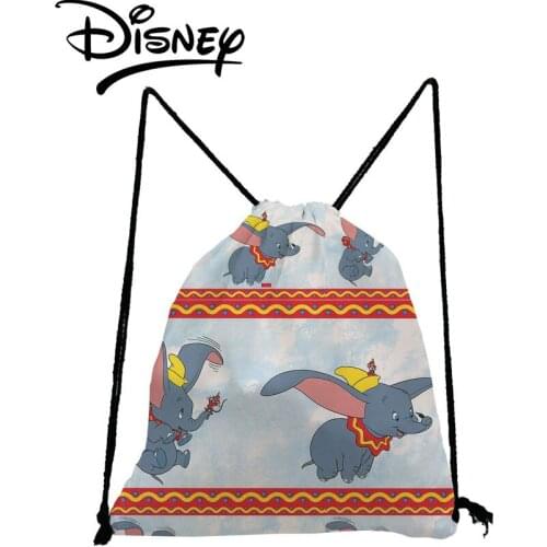 Disney Dumbo Printed Backpack Lady Elephant Drawstring Bag Portable Storage Bag Cartoon Cute Child Small School Bag Shoe Pocket