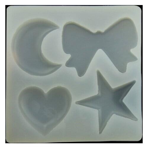 Handmade DIY Cake Mold Fondant Heart Moon Stars Bow tie Transparent Crystal Silicone Chocolate,Soap Mold C008