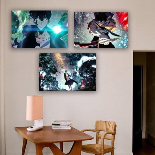 Solo Leveling Korean Anime Living Room Bedroom Home Decoration Gift Fabric Wall Canvas Poster