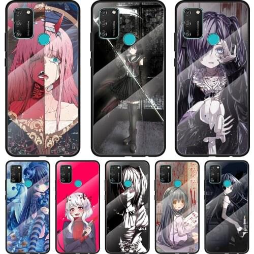 Dark Anime Girl Tempered Glass Cover For Honor 30 20 10 9X 8X Pro Plus Lite Silicone Phone Case Coque
