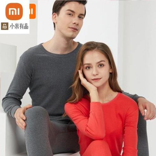 Xiaomi youpin Mens cotton thermal underwear set, light and thin solid color round neck breathable pajamas
